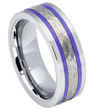 Pipe-Cut Hammered Center with Two Indigo Stripes & Shiny Edges - 8mm - Le Vive Jewelry in Riverside