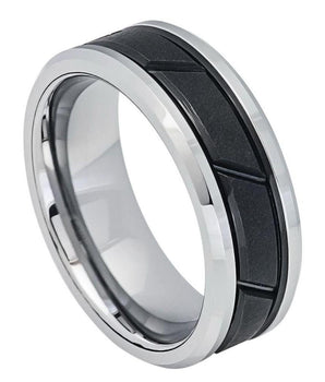 Two-tone Black IP Center with Diagonal Grooves - 8mm - Le Vive Jewelry in Riverside