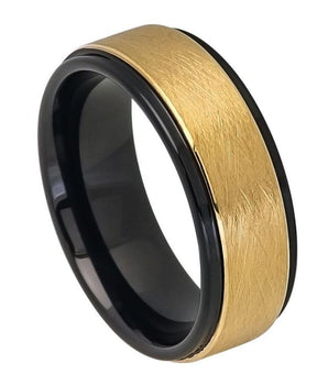 Two-tone Black IP Inside & Yellow Gold IP Ice Finish Center Stepped Edge - 8mm - Le Vive Jewelry in Riverside