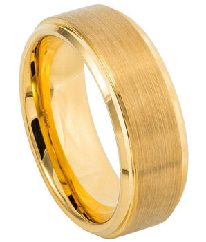 Yellow Gold IP Plated Flat Brushed Center with High Polish Stepped Edge - 8mm - Le Vive Jewelry in Riverside