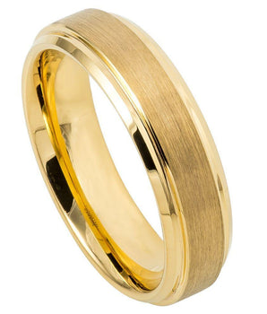 Yellow Gold IP Plated Flat Brushed Center with High Polish Stepped Edge - 6mm - Le Vive Jewelry in Riverside