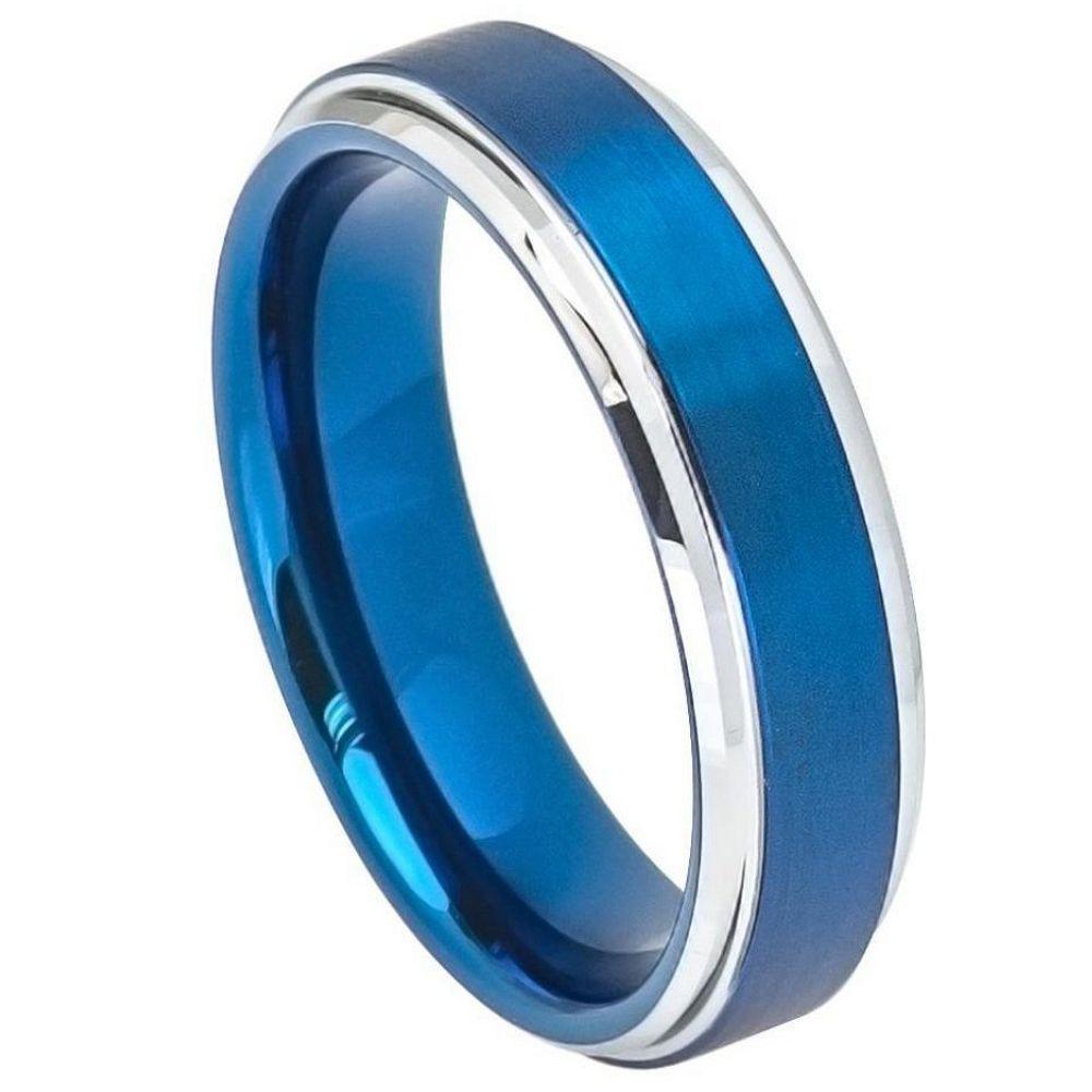 Blue I Brushed Center High Polish Stepped/Beveled Edge- 6mm - Le Vive Jewelry in Riverside