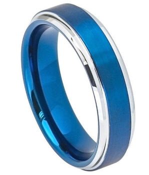 Blue I Brushed Center High Polish Stepped/Beveled Edge- 6mm - Le Vive Jewelry in Riverside