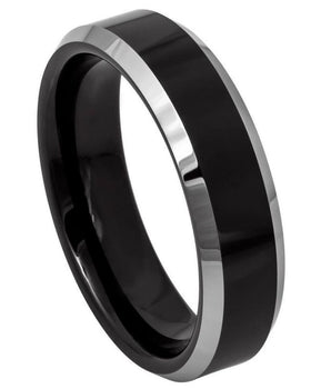 Black IP Plated Center High Polished Steel Color Beveled Edge - 6mm - Le Vive Jewelry in Riverside