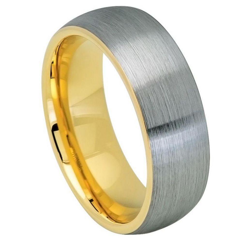 Domed Yellow Gold IP Plated Inside & Gun Metal Brushed Center - 8mm - Le Vive Jewelry in Riverside