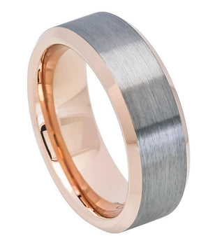 Brushed Gun Metal Finish, High Polished Rose Gold Plated Beveled Edge & Inside - 8mm - Le Vive Jewelry in Riverside