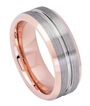 Rose Gold IP Plated Inside & Gun Metal Grooved Brushed Center - 8mm - Le Vive Jewelry in Riverside