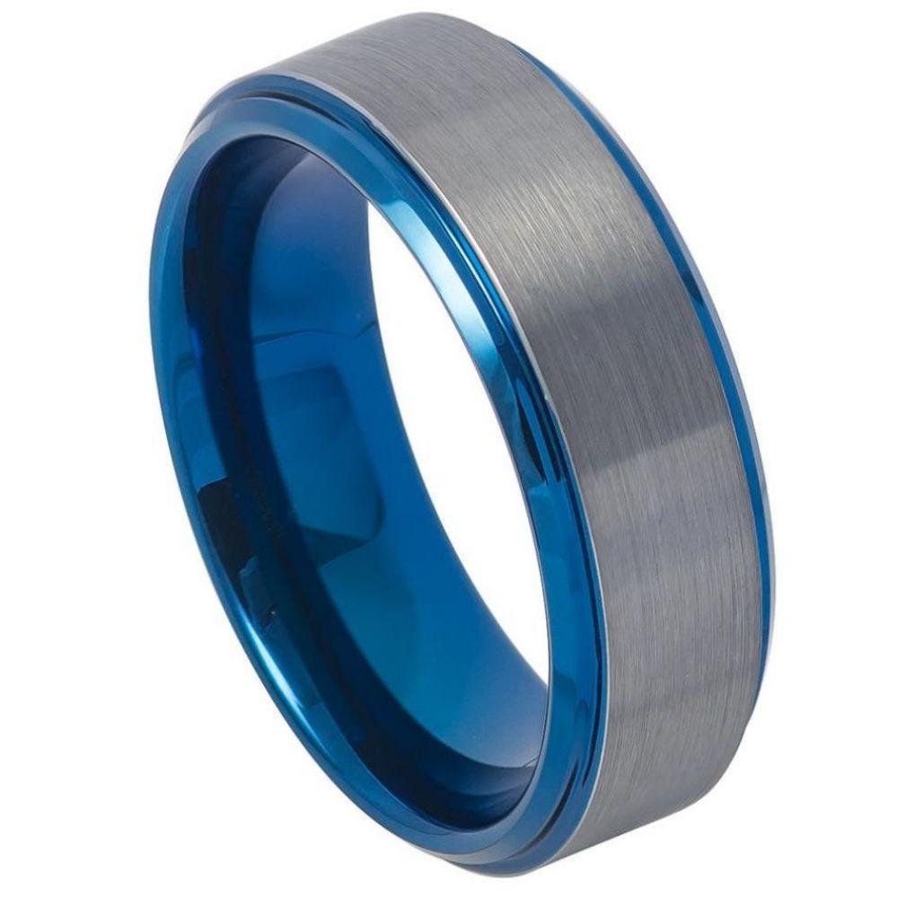 Blue IP Plated Beveled Edge & Gun Metal Brushed Finish - 8mm - Le Vive Jewelry in Riverside