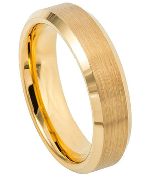 Brush Polished Yellow Gold IP Plated Center & Shiny Beveled Edge - 6mm - Le Vive Jewelry in Riverside