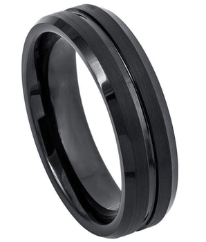 Black IP Plated Shiny Grooved Center Brushed Beveled Edge - 6mm - Le Vive Jewelry in Riverside