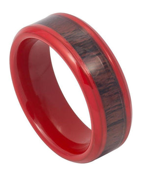 Red Enamel Plated High Polished Low Beveled Edge with Hawaiian Koa Inlay - 8mm - Le Vive Jewelry in Riverside
