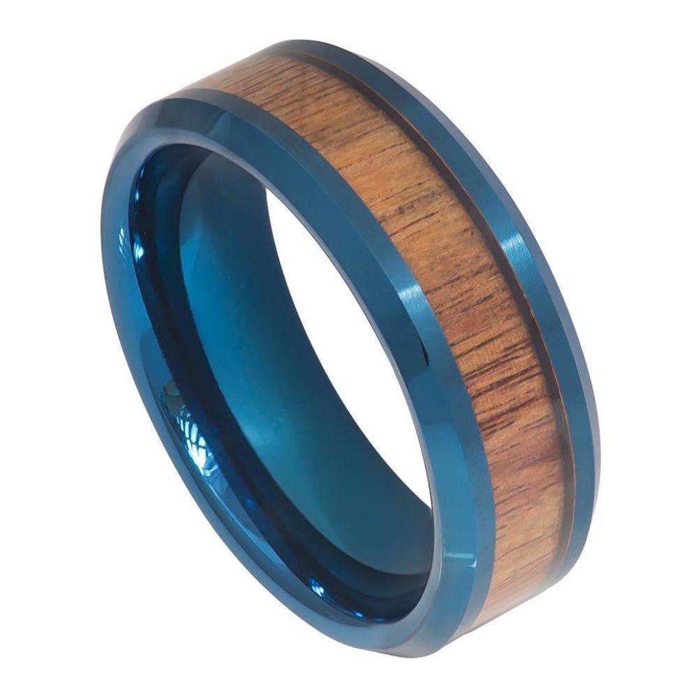 Blue IP Plated Inner Ring with Hawaiian Koa Wood Inlay - 8mm - Le Vive Jewelry in Riverside