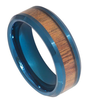 Blue IP Plated Inner Ring with Hawaiian Koa Wood Inlay - 8mm - Le Vive Jewelry in Riverside