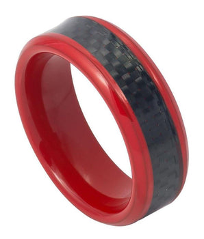 Red Enamel Plated High Polished Pipe-cut with Black Carbon Fiber Inlay - 8mm - Le Vive Jewelry in Riverside