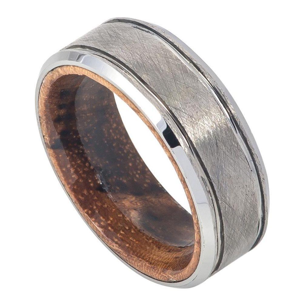 Ice Finish Beveled Edge with African Sapele Mahogany Wood Sleeve/Inner Ring - 8mm - Le Vive Jewelry in Riverside
