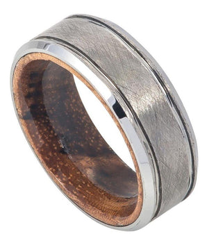 Ice Finish Beveled Edge with African Sapele Mahogany Wood Sleeve/Inner Ring - 8mm - Le Vive Jewelry in Riverside
