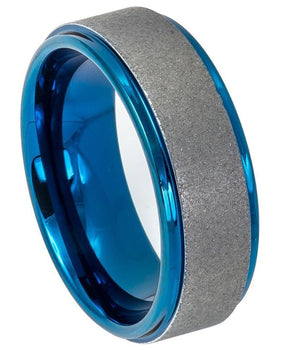Sandblasted Finish Center Stepped Edge Blue IP Plated - 8mm - Le Vive Jewelry in Riverside