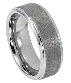 Sandblasted Finish Center Shiny Stepped Edge - 8mm - Le Vive Jewelry in Riverside