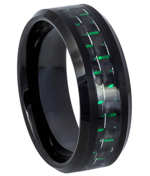 Black IP Plated with Green & Black Carbon Fiber Inlay - 8mm - Le Vive Jewelry in Riverside