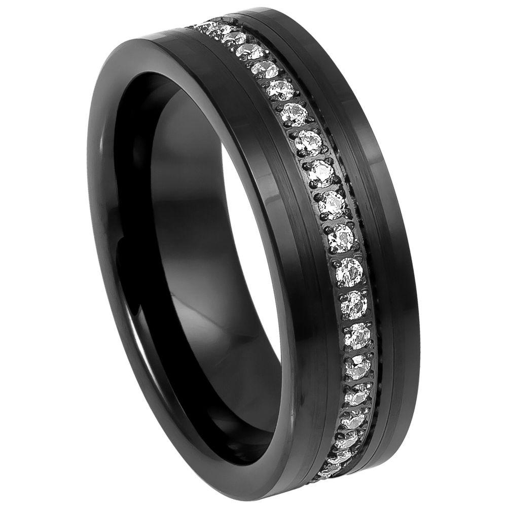Black IP Plated Prong-set Round-cut White CZ Eternity - 8mm - Le Vive Jewelry in Riverside