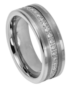 Pipe-cut Brushed Center Prong-set Round-cut CZ Eternity - 8mm - Le Vive Jewelry in Riverside