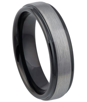 Black IP & Gun Metal Brushed Center Stepped Edge - 6mm - Le Vive Jewelry in Riverside