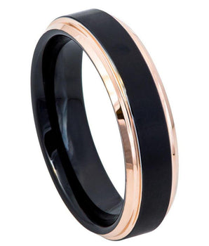 Two-Tone Black & Rose Gold IP Brushed Center Step Edge - 6mm - Le Vive Jewelry in Riverside