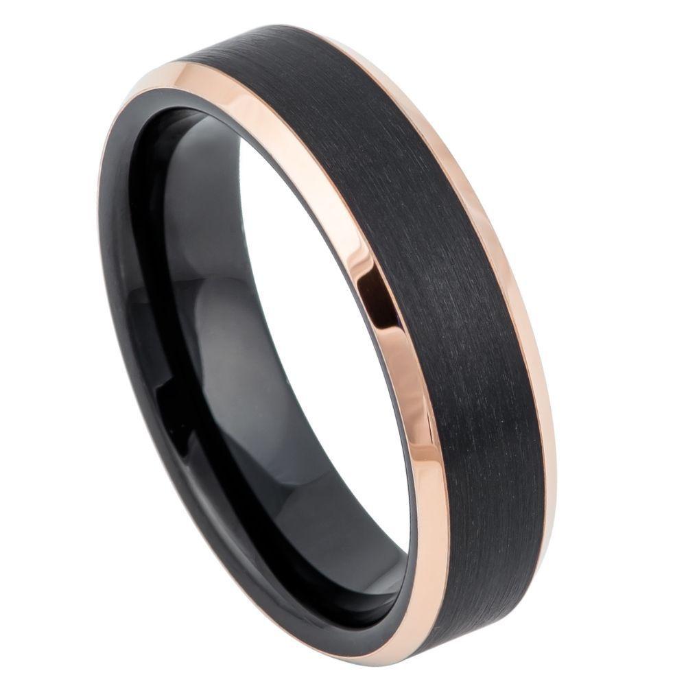Two-Tone Black & Rose Gold IP Brushed Center - 6mm - Le Vive Jewelry in Riverside