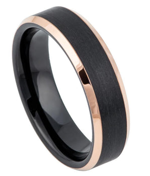 Two-Tone Black & Rose Gold IP Brushed Center - 6mm - Le Vive Jewelry in Riverside