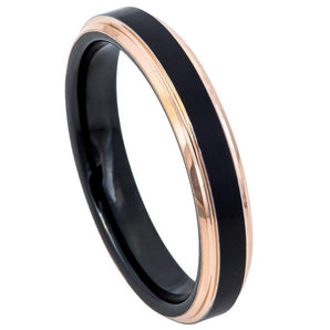 Two-Tone Black & Rose Gold IP Brushed Center Step Edge - 4mm - Le Vive Jewelry in Riverside