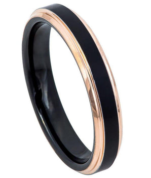 Two-Tone Black & Rose Gold IP Brushed Center Step Edge - 4mm - Le Vive Jewelry in Riverside
