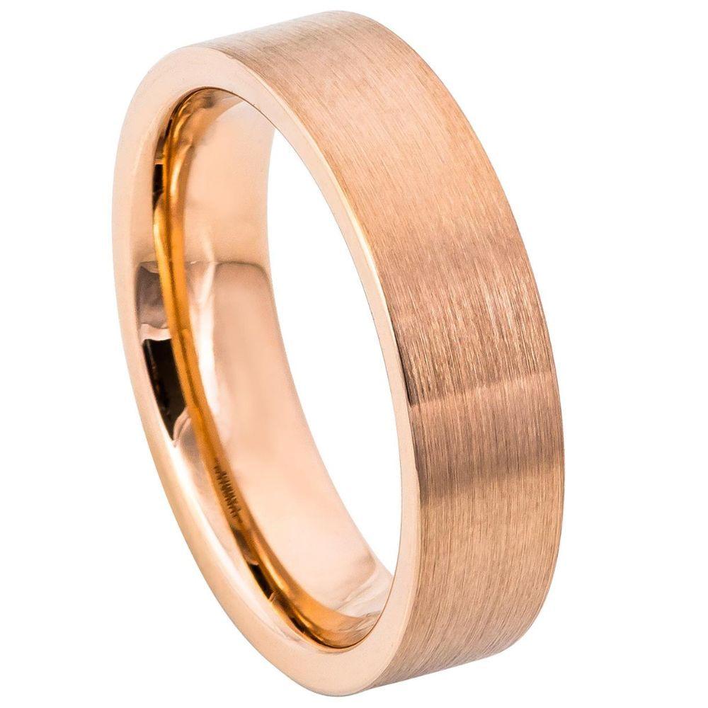 ROSE GOLD IP Plated Brushed Pipe Cut Band - 6mm - Le Vive Jewelry in Riverside
