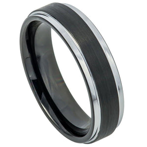 Two-tone Black IP Brushed Center & Steel Color Stepped Edge - 6mm - Le Vive Jewelry in Riverside