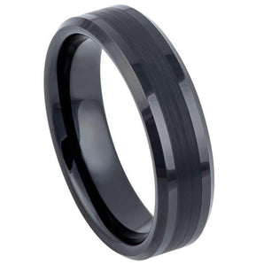 Black IP Plated Brushed Center Shiny Lines on each side Beveled Edge - 6mm - Le Vive Jewelry in Riverside