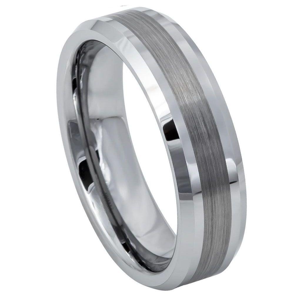 Brushed Center Shiny Lines on each side Beveled Edge - 6mm - Le Vive Jewelry in Riverside