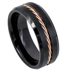 Black IP with Rose Gold IP Plated Rope Inlay - 8mm - Le Vive Jewelry in Riverside
