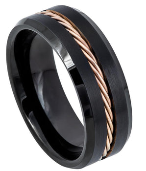 Black IP with Rose Gold IP Plated Rope Inlay - 8mm - Le Vive Jewelry in Riverside