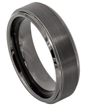 Gun Metal IP Plated Brushed Center High Polish Stepped Edge 6mm - Le Vive Jewelry in Riverside
