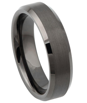 Gun Metal IP Plated Brushed Center Shiny Beveled Edge 6mm - Le Vive Jewelry in Riverside