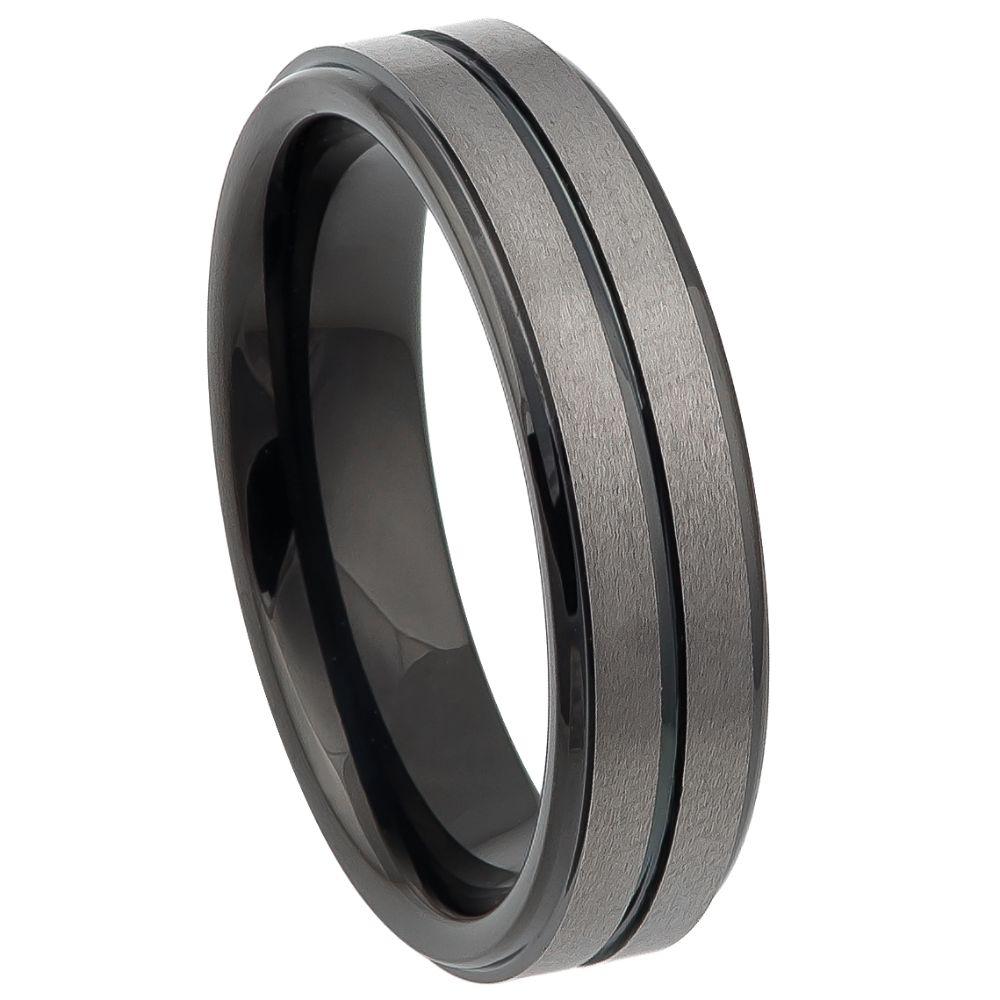 Two-tone Black IP Plated Center Grooved Brushed Finish Stepped Edge - 6mm - Le Vive Jewelry in Riverside