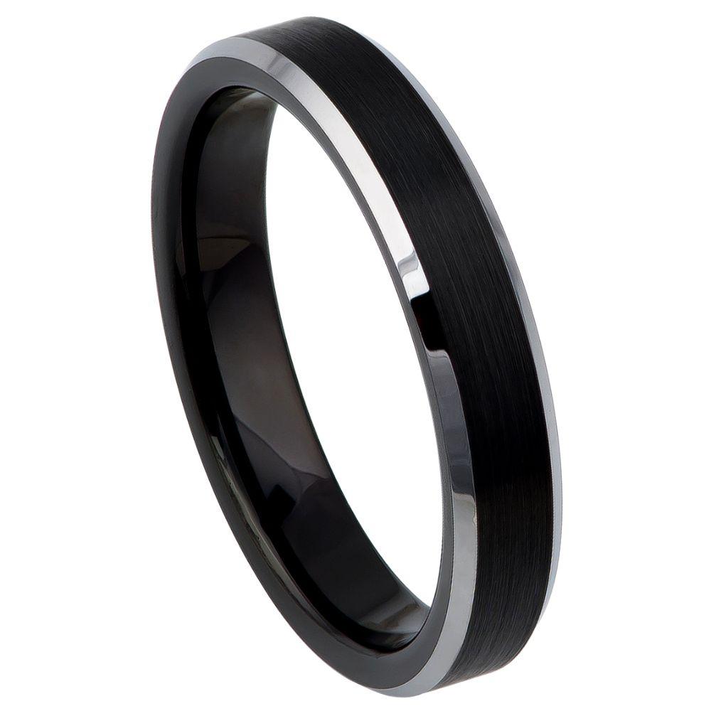 Black IP Plated Brushed Center High Polished Steel Color Beveled Edge - 4mm - Le Vive Jewelry in Riverside