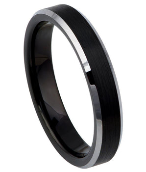 Black IP Plated Brushed Center High Polished Steel Color Beveled Edge - 4mm - Le Vive Jewelry in Riverside