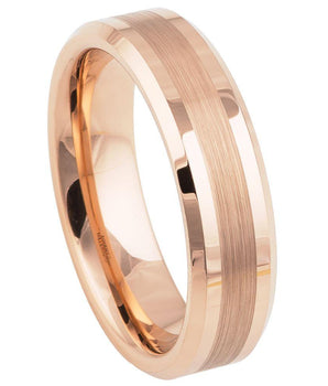 Rose Gold IP Plated Brushed Center High Polish Beveled Edge - 6mm - Le Vive Jewelry in Riverside