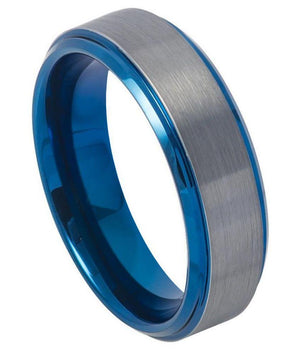 Blue IP Plated Beveled Edge & Gun Metal Brushed Finish - 6mm - Le Vive Jewelry in Riverside