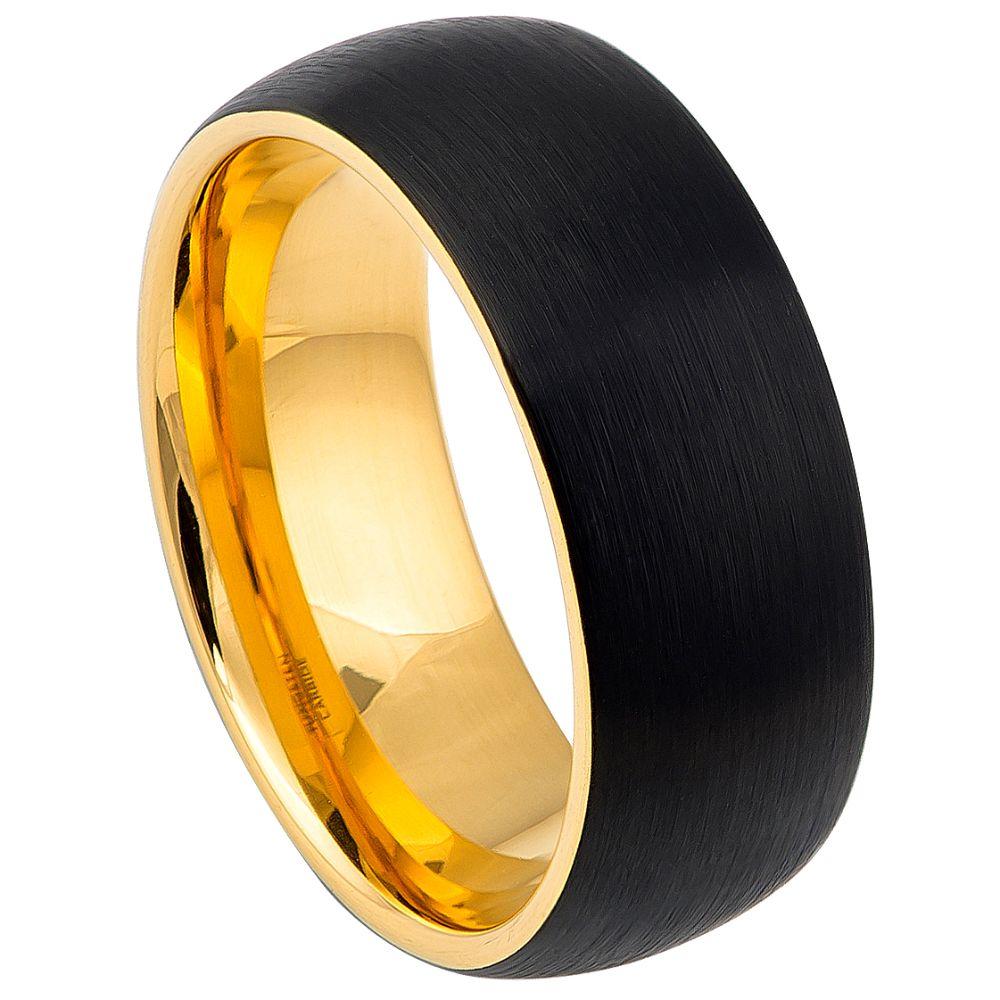 Domed Yellow Gold IP Plated Inside & Black IP Plated Brushed Center - 8mm - Le Vive Jewelry in Riverside