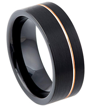 Black IP Plated with Off Center Rose Gold Plated Groove - 8mm - Le Vive Jewelry in Riverside