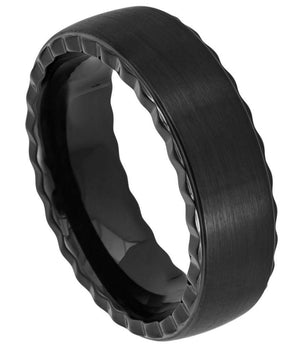 Black IP Plated Pipe Cut Brushed Center with Grooved Sides - 7mm - Le Vive Jewelry in Riverside