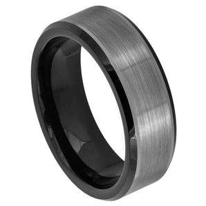 Two-tone Black IP Plated Brushed Center Beveled Edge - 8mm - Le Vive Jewelry in Riverside