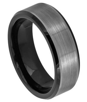 Two-tone Black IP Plated Brushed Center Beveled Edge - 8mm - Le Vive Jewelry in Riverside