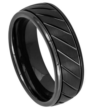 Black IP Plated Diagonal Grooves Stepped Edge - 8mm - Le Vive Jewelry in Riverside